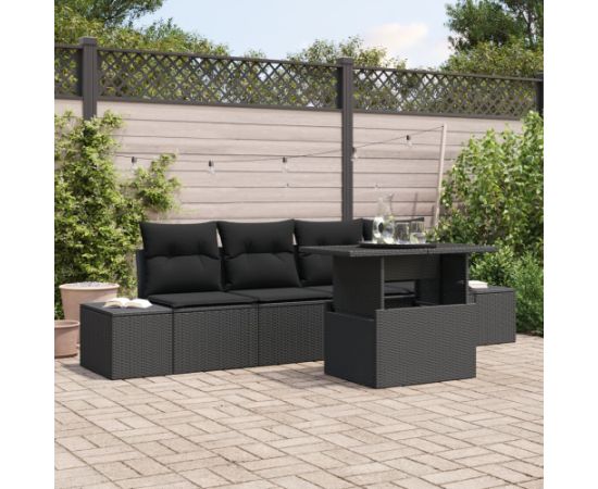 Zestaw kanap ogrodowych vidaXL 5-częściowy Czarny Rattan Dārza mēbeļu komplekti