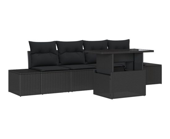 Zestaw kanap ogrodowych vidaXL 5-częściowy Czarny Rattan Dārza mēbeļu komplekti