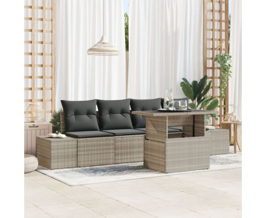 vidaXL Zestaw sof ogrodowych 5-częściowy Beżowy Polirattan, Poliester Dārza mēbeļu komplekti