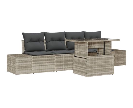 vidaXL Zestaw sof ogrodowych 5-częściowy Beżowy Polirattan, Poliester Dārza mēbeļu komplekti