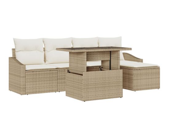 Zestaw Sof Ogrodowych vidaXL Zestaw 6 Beżowy i kremowy Rattan i poliester Dārza mēbeļu komplekti