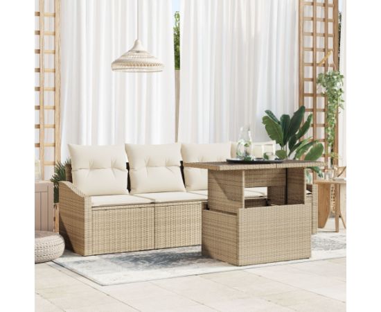 vidaXL Zestaw Sof Ogrodowych 5-częściowy Beżowy Rattan, Tkanina Poduszki Dārza mēbeļu komplekti