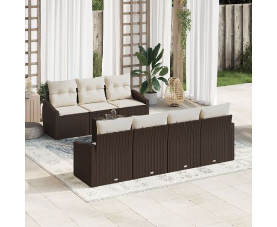 vidaXL Zestaw Sofy Ogrodowej 8-Częściowy Kremowy i Brązowy Dārza mēbeļu komplekti