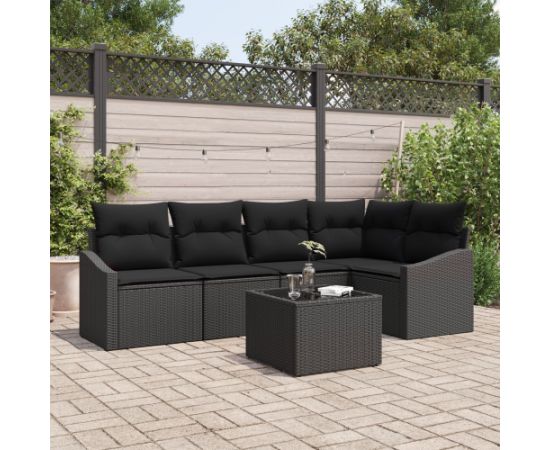 vidaXL Zestaw sof ogrodowych Zestaw 6 Czarny Rattan, Poliester, Pianka Dārza mēbeļu komplekti