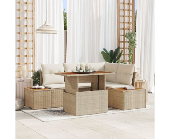 Zestaw sofy do ogrodu vidaXL Zestaw 5-częściowy Beżowy Rattan Dārza mēbeļu komplekti