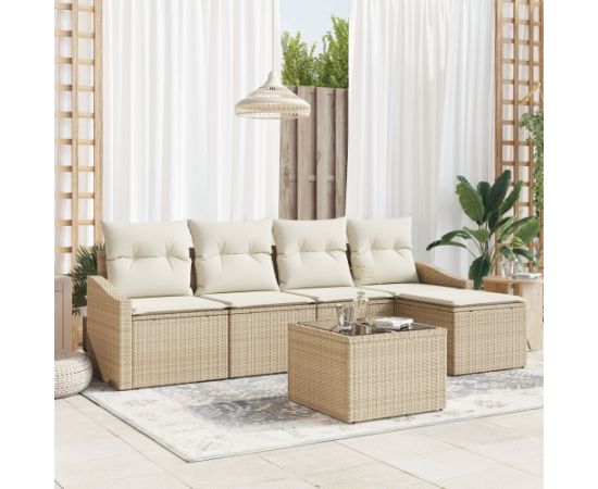 vidaXL Zestaw sof ogrodowych Zestaw 6-osobowy Beżowy Rattan i poliester Dārza mēbeļu komplekti