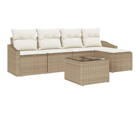 vidaXL Zestaw sof ogrodowych Zestaw 6-osobowy Beżowy Rattan i poliester Dārza mēbeļu komplekti