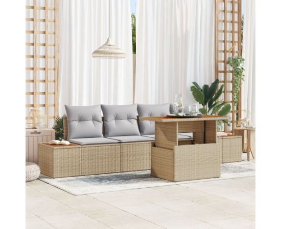 Zestaw Sof W Ogrodzie vidaXL 5-Częściowy Beżowy Rattan Dārza mēbeļu komplekti