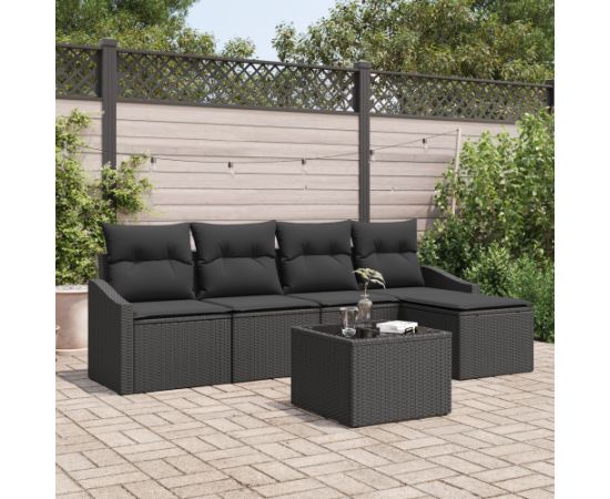 vidaXL 6-częściowy zestaw sof ogrodowych Czarny Rattan, Poliester, Stal Dārza mēbeļu komplekti