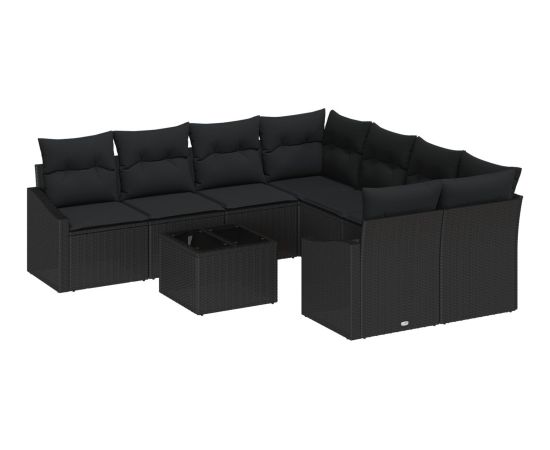 vidaXL Zestaw Sofy Ogrodowej 9 Części Czarny Rattan, Poduszki Poliestrowe Dārza mēbeļu komplekti
