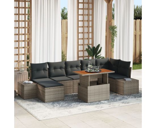 Zestaw sof ogrodowych vidaXL 8 części Szary Rattan Dārza mēbeļu komplekti