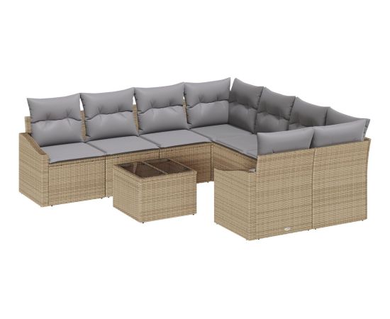 Zestaw sof ogrodowych vidaXL Zestaw 9 Beżowy, Szary Rattan, Poliester Dārza mēbeļu komplekti