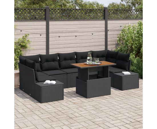 Zestaw sof ogrodowych vidaXL Zestaw 8 elementów Czarny i naturalne drewno Dārza mēbeļu komplekti