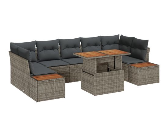 vidaXL Zestaw Sof Ogrodowych Zestaw 8-częściowy Szary Polirattan Dārza mēbeļu komplekti