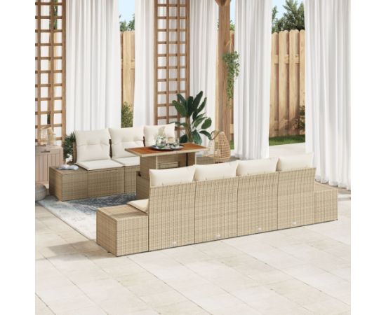 vidaXL Zestaw Ogrodowy 8 elementów Beżowy, Biały Rattan, Poliester, Pianka Dārza mēbeļu komplekti