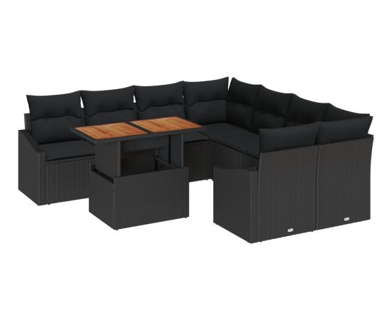 vidaXL Zestaw sof ogrodowych Zestaw 9 Czarny Poli Rattan, Stal Dārza mēbeļu komplekti