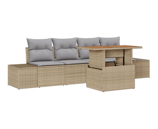 vidaXL Zestaw sof ogrodowych Zestaw 5-częściowy Beżowy Rattan Dārza mēbeļu komplekti