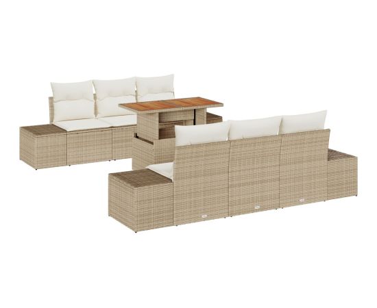 vidaXL Zestaw sof ogrodowych 7-elementowy Beżowy, Kremowy Rattan, Tkanina Dārza mēbeļu komplekti