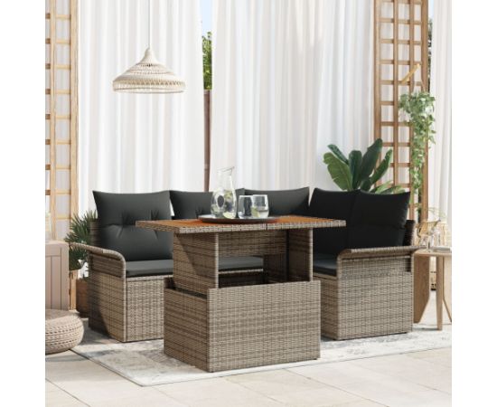 vidaXL Zestaw Sofy Ogrodowej Zestaw 5 Elementów Szary, Brązowy, Czarny Dārza mēbeļu komplekti