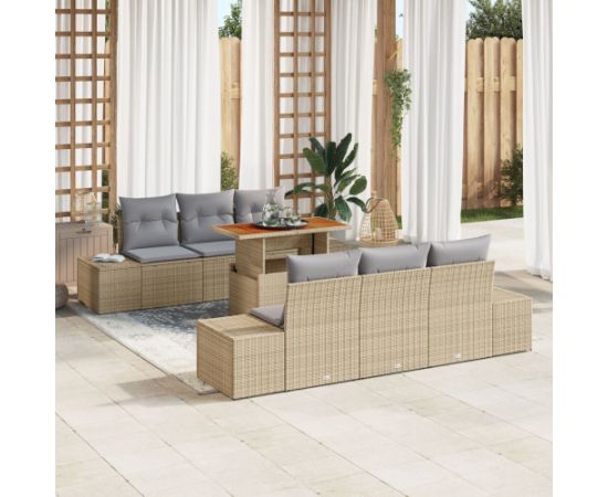 vidaXL Zestaw Sof Ogrodowych Zestaw 7 Beżowy Rattan Stół Zewnętrzny Dārza mēbeļu komplekti