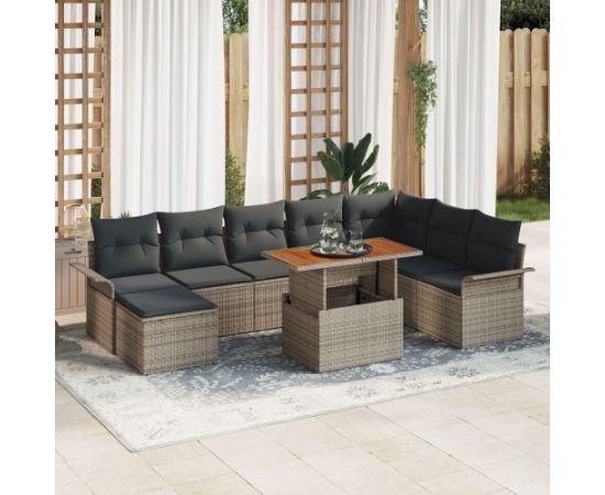 Zestaw Sof Ogrodowych vidaXL 9-elementowy Szary Rattan Dārza mēbeļu komplekti