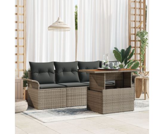 vidaXL Zestaw sof ogrodowych 5-częściowy Szary Poli Rattan i stal Dārza mēbeļu komplekti