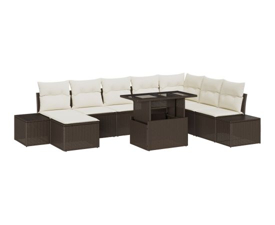 vidaXL 9-częściowy Zestaw Sof Ogrodowych Brązowy i Kremowy Rattan, Tkanina Dārza mēbeļu komplekti