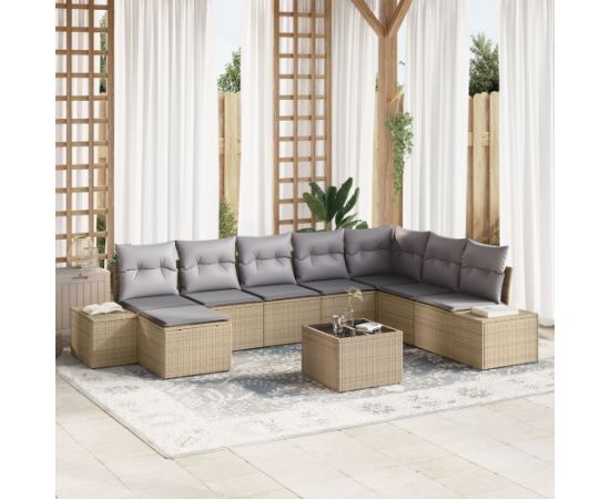 Zestaw sof ogrodowych vidaXL 9 elementów Beżowy i szary Rattan i tkanina Dārza mēbeļu komplekti