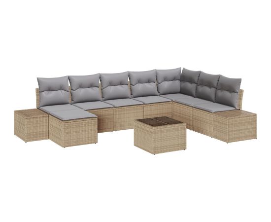 Zestaw sof ogrodowych vidaXL 9 elementów Beżowy i szary Rattan i tkanina Dārza mēbeļu komplekti