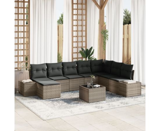 vidaXL Zestaw sofy ogrodowej Zestaw 9 Szary Rattan Sofa narożna Dārza mēbeļu komplekti