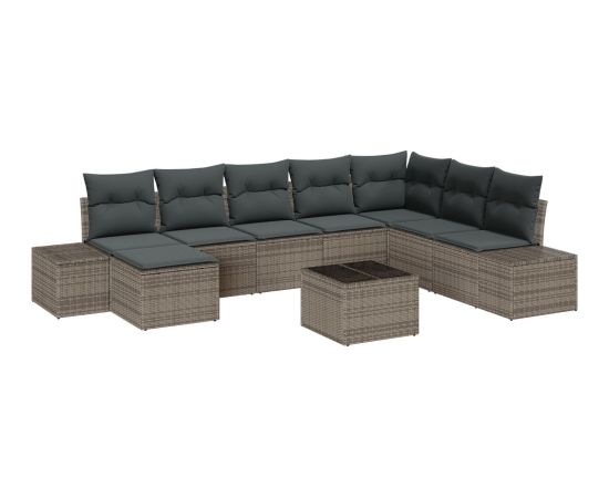 vidaXL Zestaw sofy ogrodowej Zestaw 9 Szary Rattan Sofa narożna Dārza mēbeļu komplekti