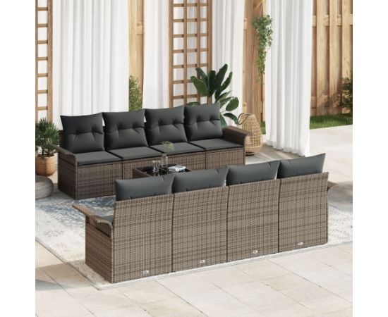 vidaXL Zestaw Sof Ogrodowych 7 Elementów Szary Rattan, Poliester Dārza mēbeļu komplekti