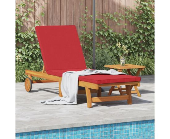 Vidaxl Leżak z kółkami i poduszką - Czerwony, Lite drewno Шезлонги и пляжные стулья