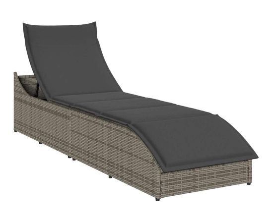 Vidaxl Składany leżak z poduszką i schowkiem Szary polirattan Шезлонги и пляжные стулья