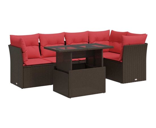 vidaXL 6-cz. zestaw mebli z poduszkami, brązowy, polirattan i akacja Dārza mēbeļu komplekti