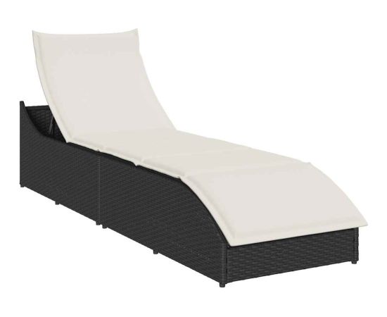 vidaXL Składany leżak z poduszką i schowkiem Czarny polirattan Шезлонги и пляжные стулья