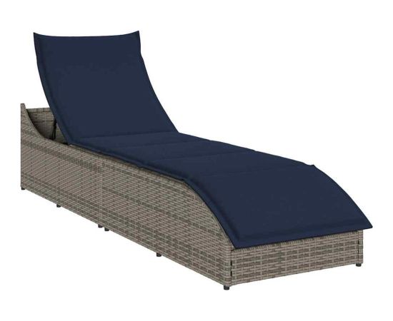 vidaXL Składany leżak z poduszką i schowkiem Szary polirattan Шезлонги и пляжные стулья