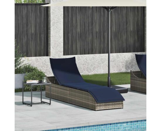 vidaXL Składany leżak z poduszką i schowkiem Szary polirattan Шезлонги и пляжные стулья