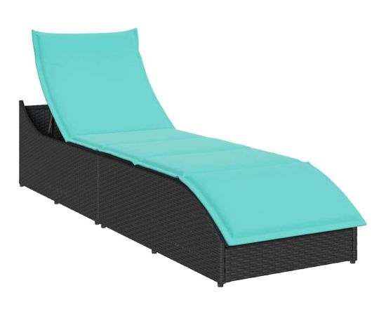 vidaXL Składany leżak z poduszką i schowkiem Czarny polirattan Шезлонги и пляжные стулья