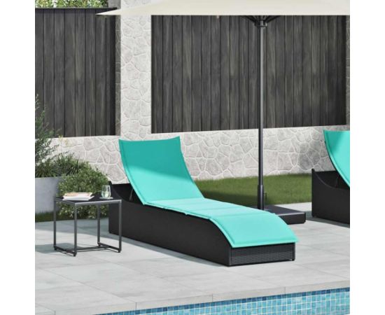 vidaXL Składany leżak z poduszką i schowkiem Czarny polirattan Шезлонги и пляжные стулья