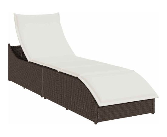 vidaXL Składany leżak z poduszką i schowkiem Brązowy polirattan Шезлонги и пляжные стулья