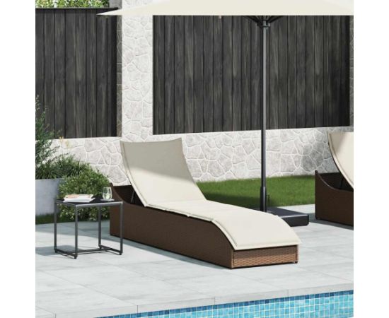 vidaXL Składany leżak z poduszką i schowkiem Brązowy polirattan Шезлонги и пляжные стулья