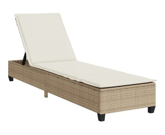 vidaXL Leżak z poduszkami beżowy 55x200x25,5cm polirattan Шезлонги и пляжные стулья