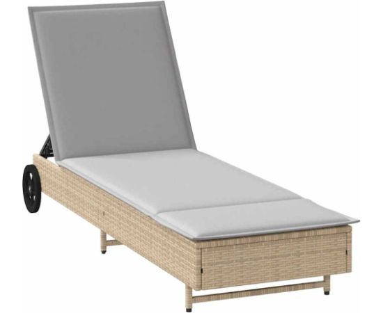 vidaXL Leżak na kółkach, z poduszką, beżowy, polirattan Шезлонги и пляжные стулья