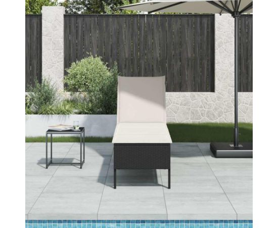 vidaXL Leżak z poduszką Czarny 55x200x44cm polirattan Шезлонги и пляжные стулья