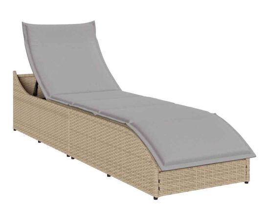 vidaXL Składany leżak z poduszką i schowkiem Beżowy polirattan Шезлонги и пляжные стулья