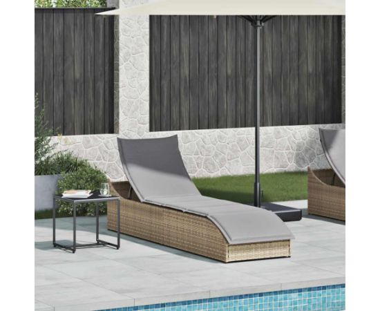 vidaXL Składany leżak z poduszką i schowkiem Beżowy polirattan Шезлонги и пляжные стулья