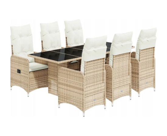 vidaXL 7-cz. zestaw mebli bistro z poduszkami, beżowy, polirattan Dārza mēbeļu komplekti