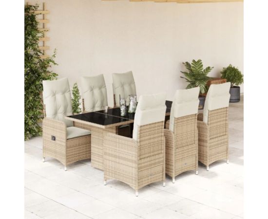 vidaXL 7-cz. zestaw mebli bistro z poduszkami, beżowy, polirattan Dārza mēbeļu komplekti