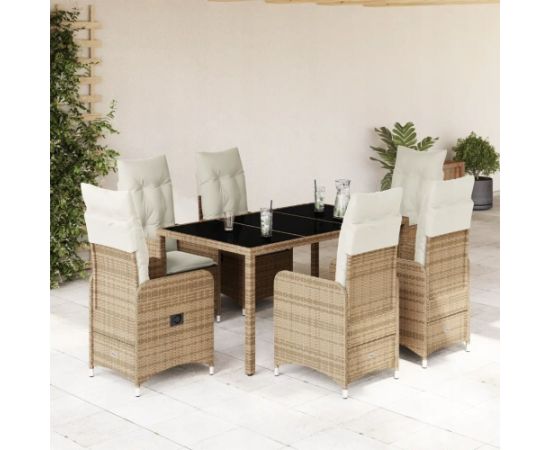 vidaXL 7-częściowy zestaw mebli bistro z poduszkami, beżowy, polirattan Dārza mēbeļu komplekti